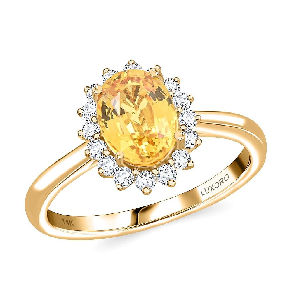 shop lc Certified & Appraised Luxoro AAA Madagascar Yellow Sapphire and G-H I2 Diamond 2.15 ctw Ring in 14K Yellow Gold