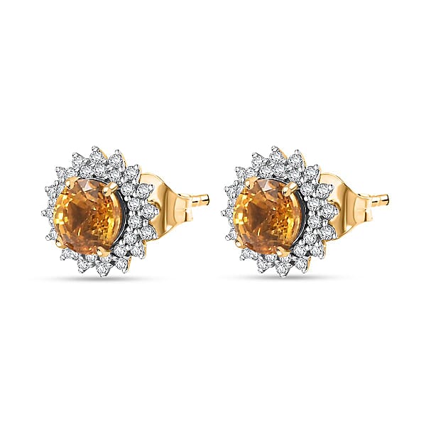 Shop Lc Certified & Appraised Luxoro AAA Madagascar Yellow Sapphire And G-H I2 Diamond 2.23 Ctw Sunburst Stud Earrings In 14K Yellow Gold