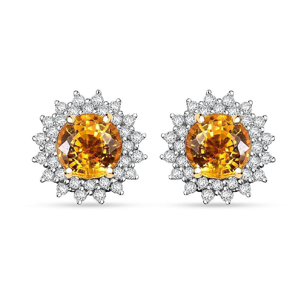 shop lc Certified & Appraised Luxoro AAA Madagascar Yellow Sapphire and G-H I2 Diamond 2.23 ctw Sunburst Stud Earrings in 14K Yellow Gold