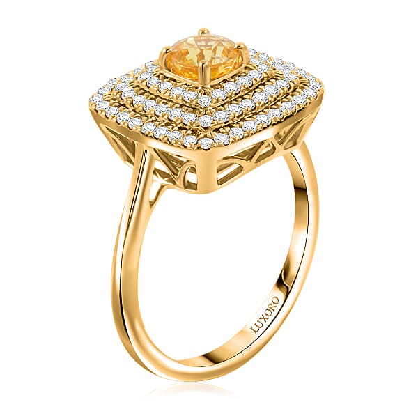 Shop Lc Certified & Appraised Luxoro AAA Madagascar Yellow Sapphire And G-H I2 Diamond 1.35 Ctw Ring In 14K Yellow Gold 5.85 Grams