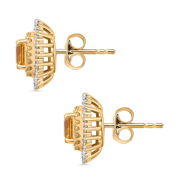 Shop Lc Certified & Appraised Luxoro AAA Madagascar Yellow Sapphire I2 White And Yellow Diamond 2.75 Ctw Double Halo Stud Earrings In 14K Yellow Gold