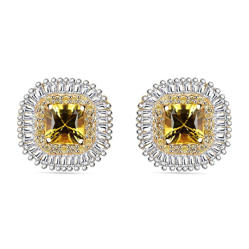 shop lc Certified & Appraised Luxoro AAA Madagascar Yellow Sapphire I2 White and Yellow Diamond 2.75 ctw Double Halo Stud Earrings in 14K Yellow Gold