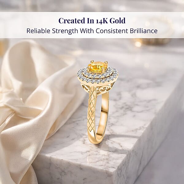 Shop Lc Certified & Appraised Luxoro AAA Madagascar Yellow Sapphire And G-H I2 Diamond 1.50 Ctw Ring In 14K Yellow Gold 4.90 Grams