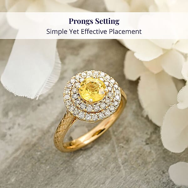 Shop Lc Certified & Appraised Luxoro AAA Madagascar Yellow Sapphire And G-H I2 Diamond 1.50 Ctw Ring In 14K Yellow Gold 4.90 Grams