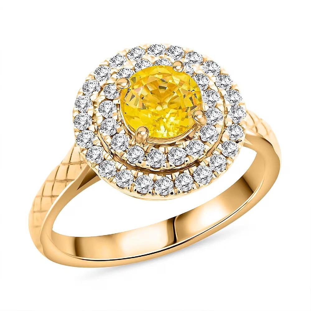 shop lc Certified & Appraised Luxoro AAA Madagascar Yellow Sapphire and G-H I2 Diamond 1.50 ctw Ring in 14K Yellow Gold 4.90 Grams
