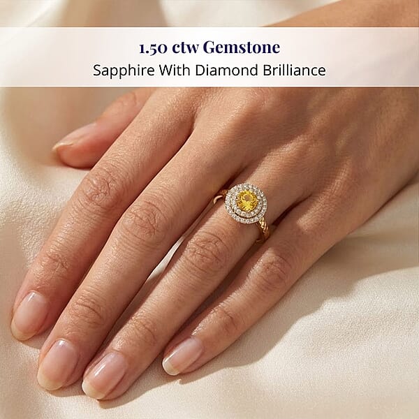 Shop Lc Certified & Appraised Luxoro AAA Madagascar Yellow Sapphire And G-H I2 Diamond 1.50 Ctw Ring In 14K Yellow Gold 4.90 Grams