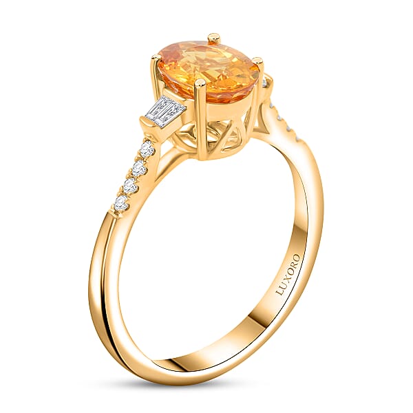 Shop Lc Certified & Appraised Luxoro AAA Madagascar Yellow Sapphire And I2 Diamond 1.85 Ctw Ring In 14K Yellow Gold