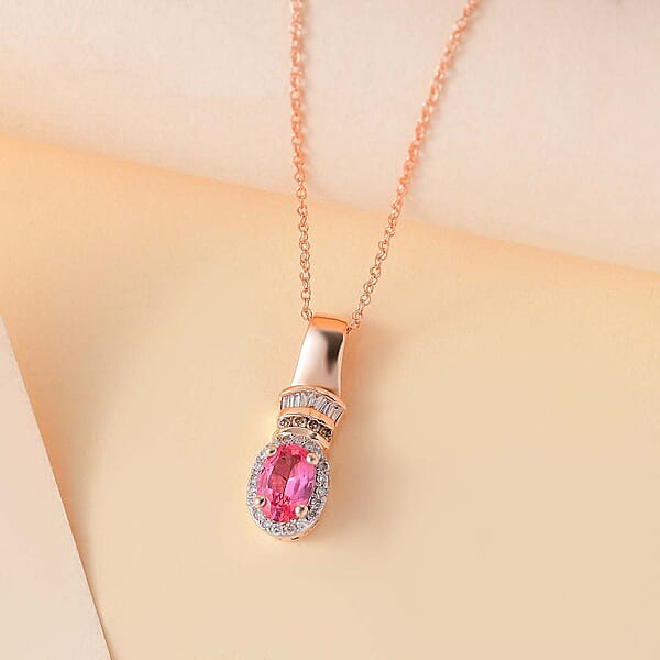 Shop Lc Certified & Appraised Luxoro AAA Mahenge Spinel Natural Champagne And White Diamond 0.65 Ctw Ballerina Pendant Necklace In 10K Rose Gold 20 Inches