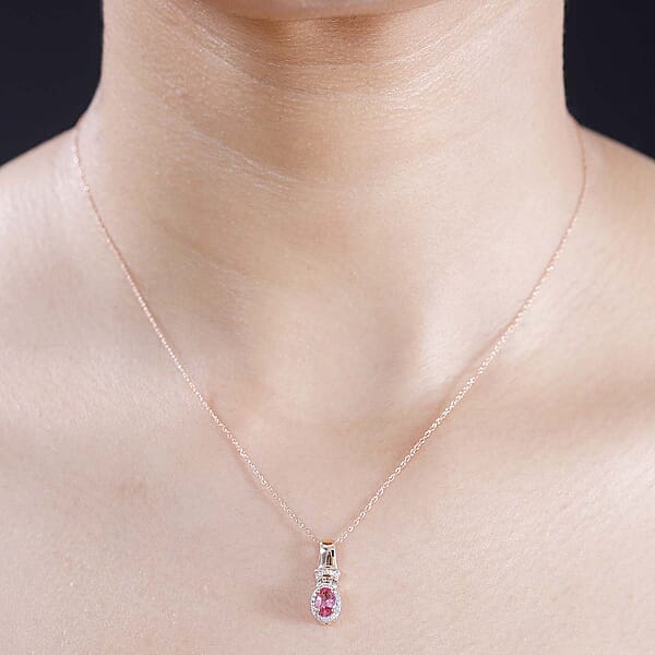 Shop Lc Certified & Appraised Luxoro AAA Mahenge Spinel Natural Champagne And White Diamond 0.65 Ctw Ballerina Pendant Necklace In 10K Rose Gold 20 Inches