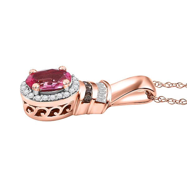 Shop Lc Certified & Appraised Luxoro AAA Mahenge Spinel Natural Champagne And White Diamond 0.65 Ctw Ballerina Pendant Necklace In 10K Rose Gold 20 Inches