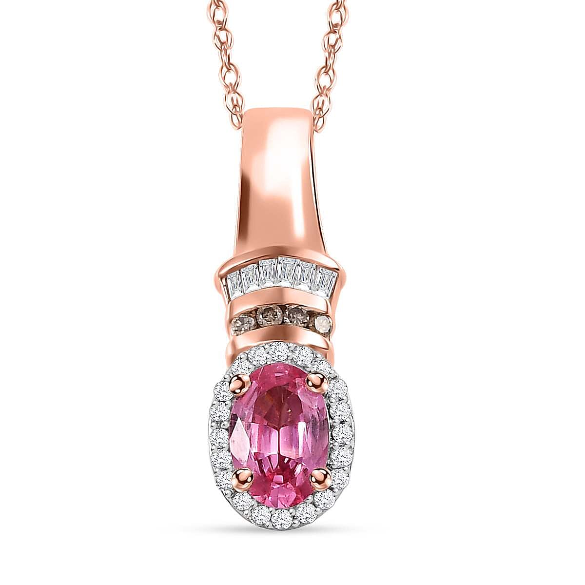 shop lc Certified & Appraised Luxoro AAA Mahenge Spinel Natural Champagne and White Diamond 0.65 ctw Ballerina Pendant Necklace in 10K Rose Gold 20 Inches