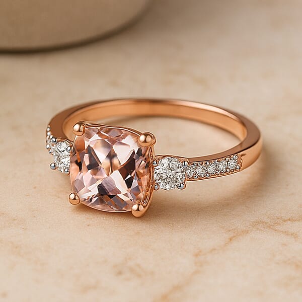 Shop Lc Certified & Appraised Luxoro AAA Marropino Morganite And G-H I2 Diamond 3.06 Ctw Ring In 10K Rose Gold (Del. In 10-15 Days)