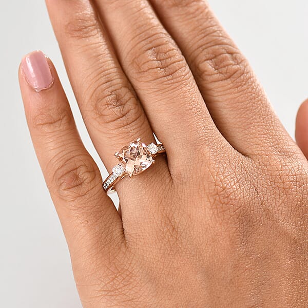 Shop Lc Certified & Appraised Luxoro AAA Marropino Morganite And G-H I2 Diamond 3.06 Ctw Ring In 10K Rose Gold (Del. In 10-15 Days)