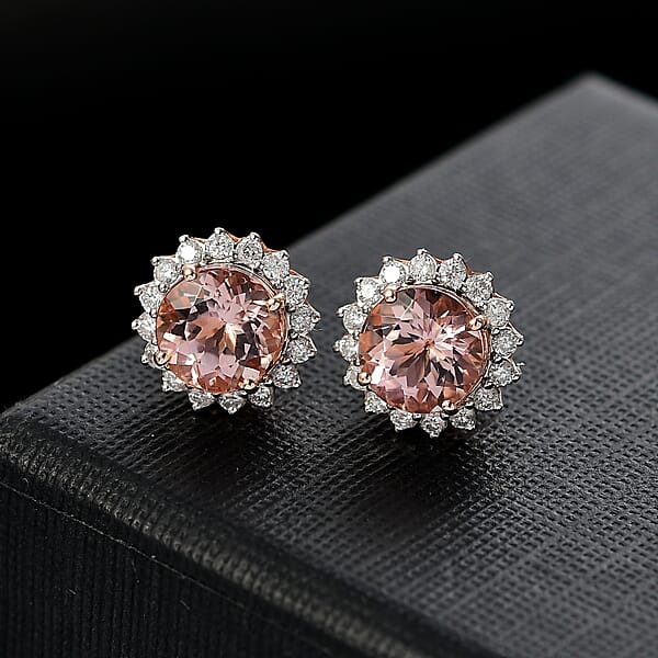 Shop Lc Certified & Appraised Luxoro AAA Marropino Morganite And G-H I2 Diamond 3.22 Ctw Stud Earrings In 10K Rose Gold (Del. In 10-15 Days)