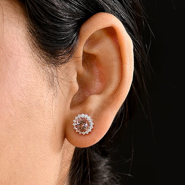 Shop Lc Certified & Appraised Luxoro AAA Marropino Morganite And G-H I2 Diamond 3.22 Ctw Stud Earrings In 10K Rose Gold (Del. In 10-15 Days)