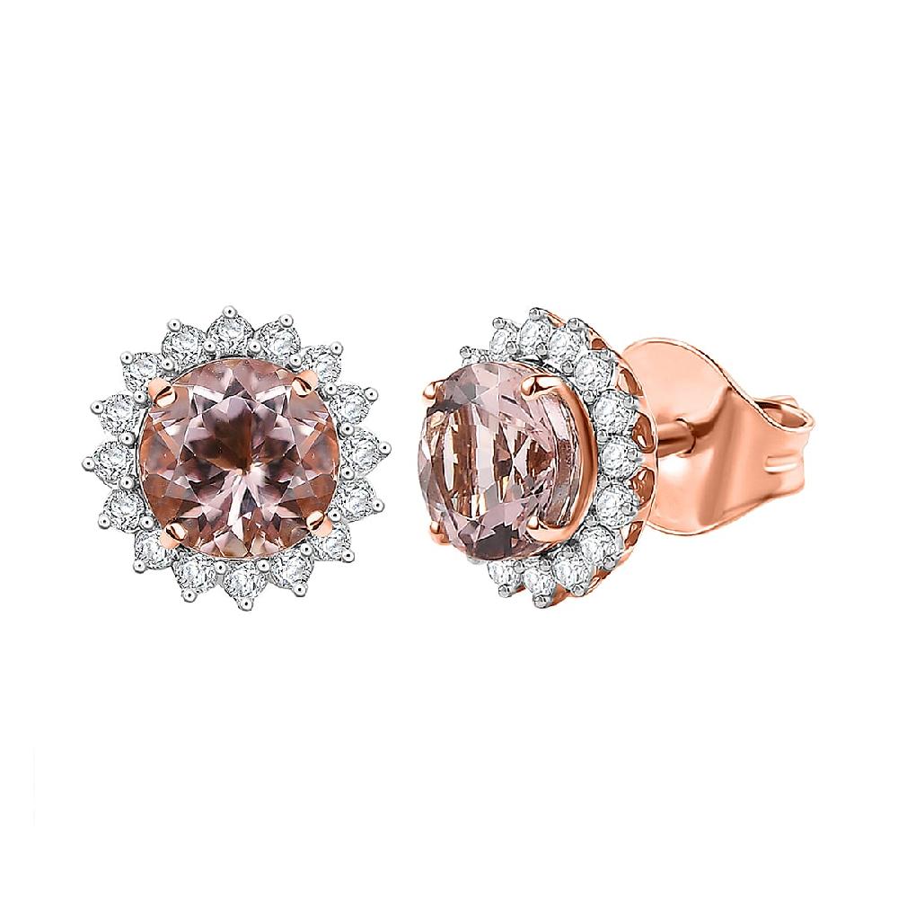 shop lc Certified & Appraised Luxoro AAA Marropino Morganite and G-H I2 Diamond 3.22 ctw Stud Earrings in 10K Rose Gold (Del. in 10-15 Days)