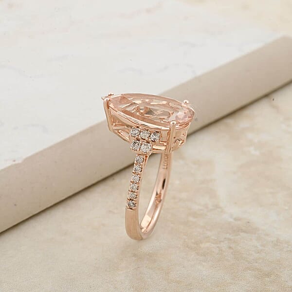 Shop Lc Certified & Appraised Luxoro AAA Marropino Morganite And G-H I2 Diamond 6.50 Ctw Ring In 14K Rose Gold
