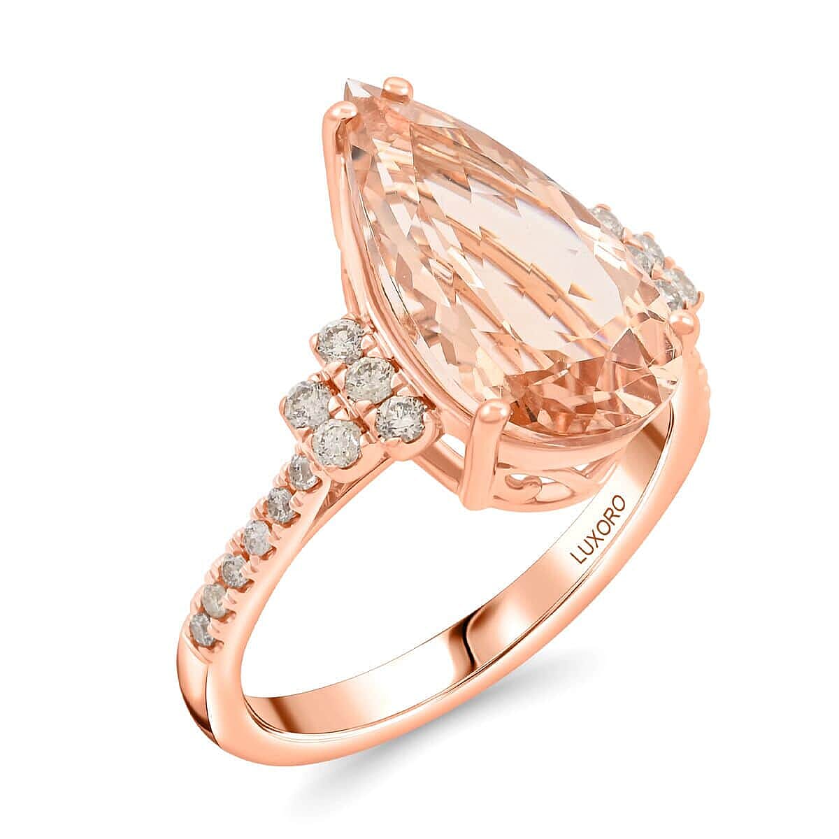 shop lc Certified & Appraised Luxoro AAA Marropino Morganite and G-H I2 Diamond 6.50 ctw Ring in 14K Rose Gold