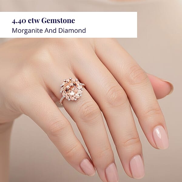 Shop Lc Certified & Appraised Luxoro AAA Marropino Morganite And G-H I2 Diamond 4.40 Ctw Ring In 10K Rose Gold 4.10 Grams