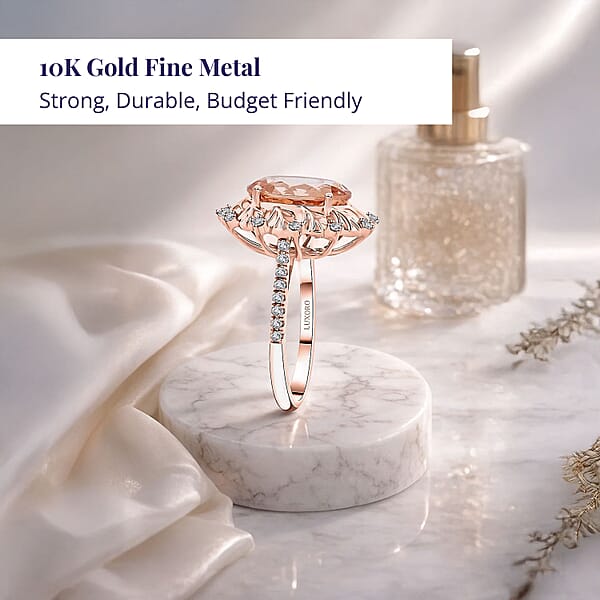 Shop Lc Certified & Appraised Luxoro AAA Marropino Morganite And G-H I2 Diamond 4.40 Ctw Ring In 10K Rose Gold 4.10 Grams