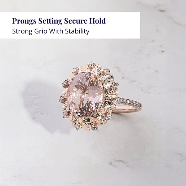 Shop Lc Certified & Appraised Luxoro AAA Marropino Morganite And G-H I2 Diamond 4.40 Ctw Ring In 10K Rose Gold 4.10 Grams