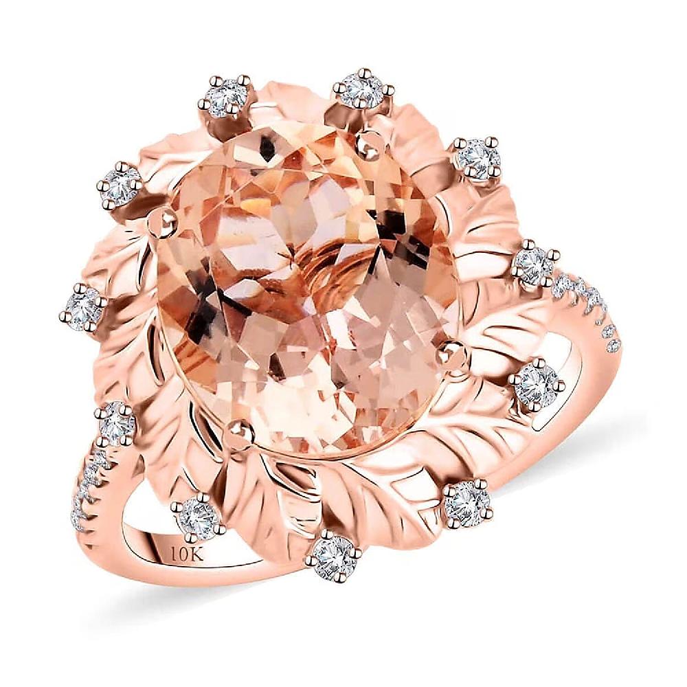 shop lc Certified & Appraised Luxoro AAA Marropino Morganite and G-H I2 Diamond 4.40 ctw Ring in 10K Rose Gold 4.10 Grams