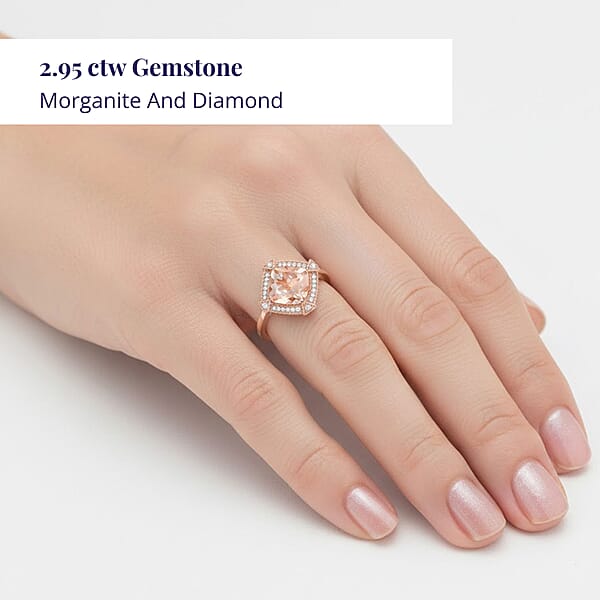 Shop Lc Certified & Appraised Luxoro AAA Marropino Morganite And G-H I2 Diamond 2.95 Ctw Ring In 10K Rose Gold
