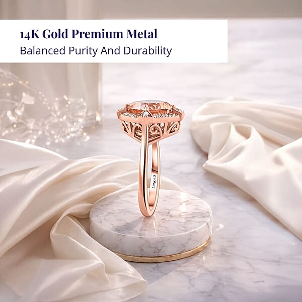 Shop Lc Certified & Appraised Luxoro AAA Marropino Morganite And G-H I2 Diamond 2.95 Ctw Ring In 10K Rose Gold