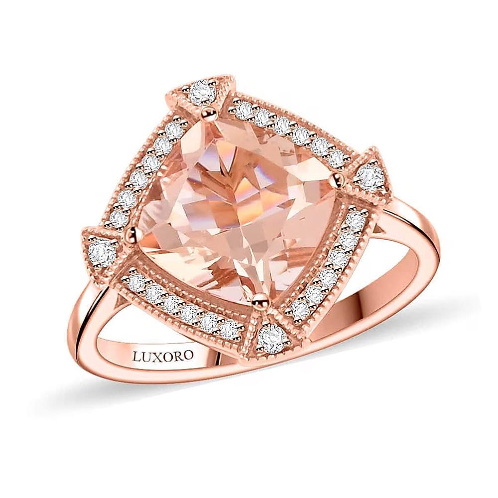 shop lc Certified & Appraised Luxoro AAA Marropino Morganite and G-H I2 Diamond 2.95 ctw Ring in 10K Rose Gold