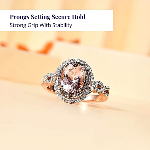 Shop Lc Certified & Appraised Luxoro AAA Marropino Morganite And G-H I2 Diamond 3.80 Ctw Ring In 10K Rose Gold