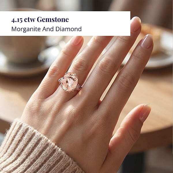 Shop Lc Certified & Appraised Luxoro AAA Marropino Morganite And G-H I2 Diamond 4.15 Ctw Ring In 10K Rose Gold