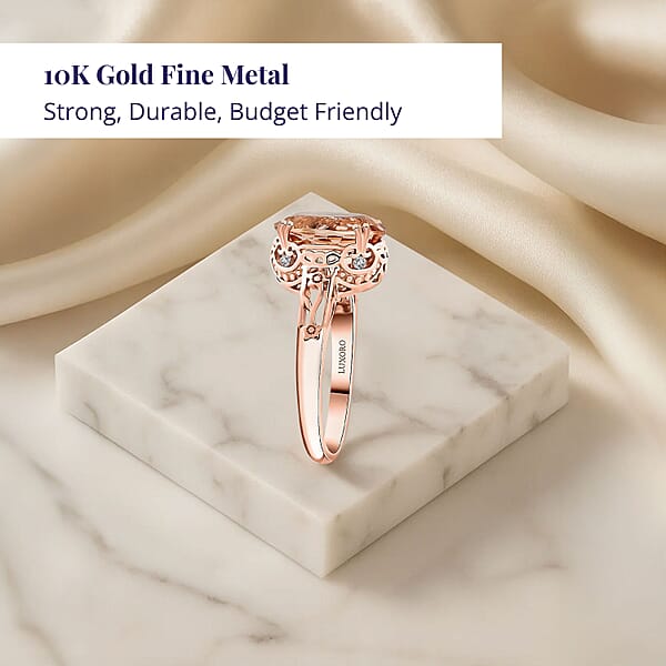 Shop Lc Certified & Appraised Luxoro AAA Marropino Morganite And G-H I2 Diamond 4.15 Ctw Ring In 10K Rose Gold