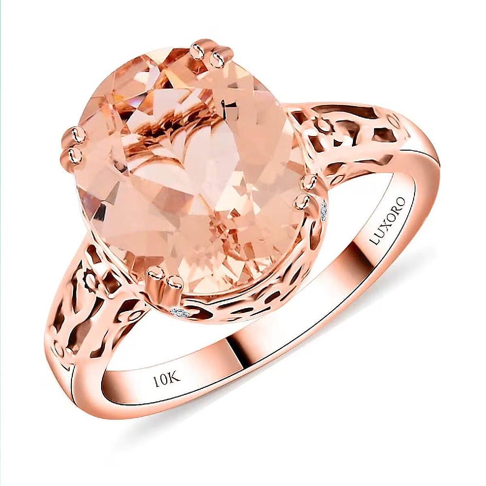 shop lc Certified & Appraised Luxoro AAA Marropino Morganite and G-H I2 Diamond 4.15 ctw Ring in 10K Rose Gold