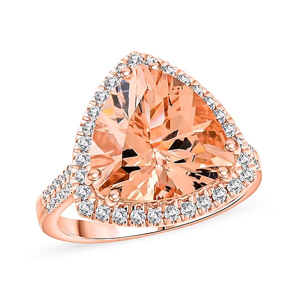 Shop Lc Certified & Appraised Luxoro AAA Marropino Morganite And G-H I2 Diamond 5.15 Ctw Ring In 10K Rose Gold 4.30 Grams