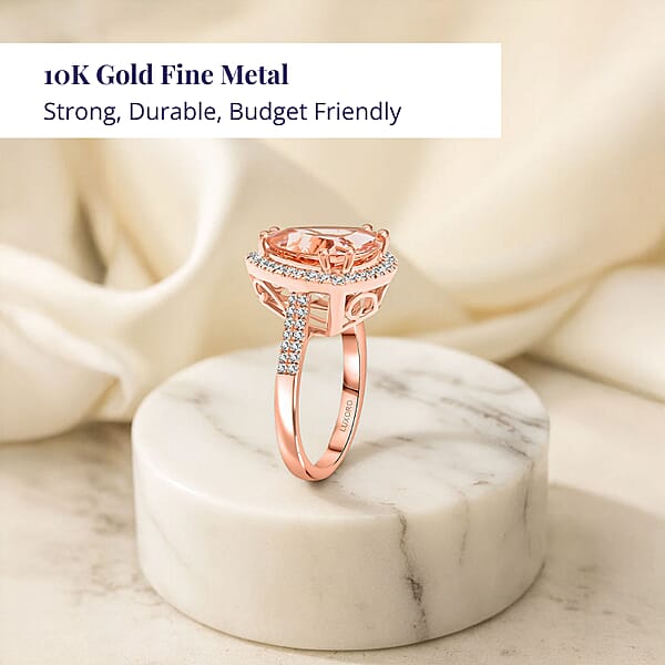 Shop Lc Certified & Appraised Luxoro AAA Marropino Morganite And G-H I2 Diamond 5.15 Ctw Ring In 10K Rose Gold 4.30 Grams