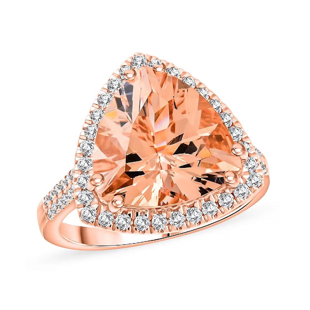 shop lc Certified & Appraised Luxoro AAA Marropino Morganite and G-H I2 Diamond 5.15 ctw Ring in 10K Rose Gold 4.30 Grams
