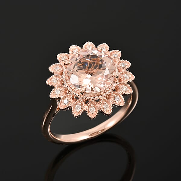 Shop Lc Certified & Appraised Luxoro AAA Marropino Morganite And G-H I2 Diamond 3.50 Ctw Ring In 10K Rose Gold 4.95 Grams