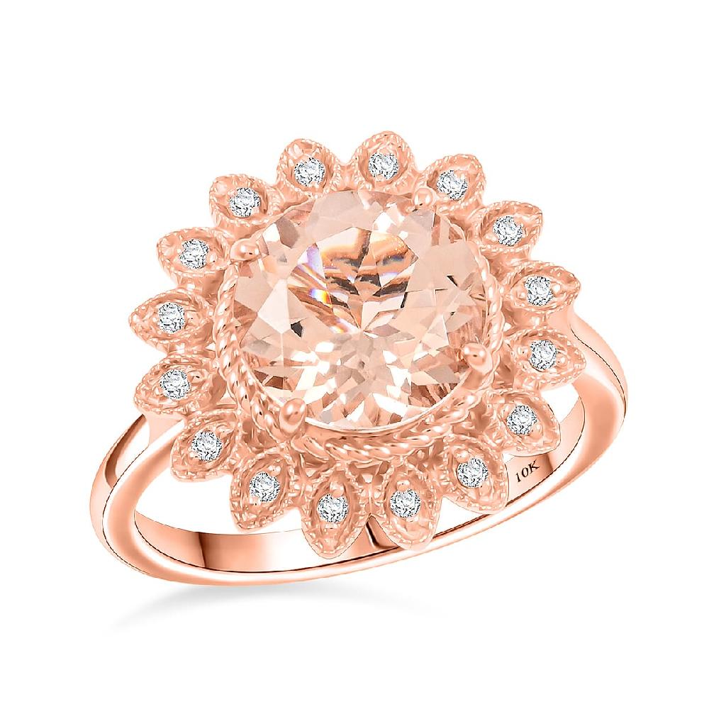shop lc Certified & Appraised Luxoro AAA Marropino Morganite and G-H I2 Diamond 3.50 ctw Ring in 10K Rose Gold 4.95 Grams