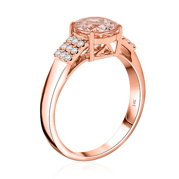 Shop Lc Certified & Appraised Luxoro AAA Marropino Morganite And I2 Diamond 1.85 Ctw Ring In 14K Rose Gold 4.77 Grams