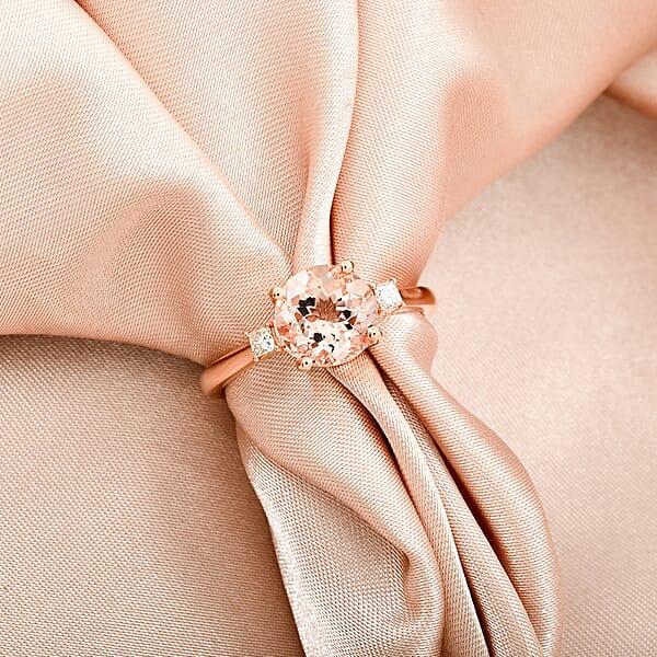 Shop Lc Certified & Appraised Luxoro AAA Marropino Morganite And I2 Diamond 1.80 Ctw Ring In 14K Rose Gold