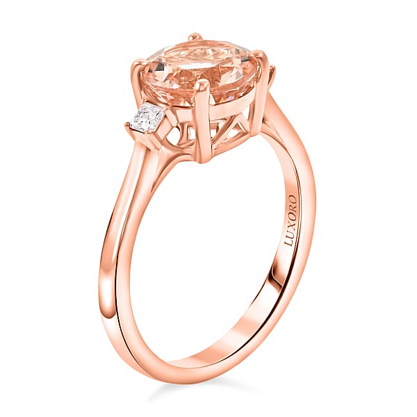 Shop Lc Certified & Appraised Luxoro AAA Marropino Morganite And I2 Diamond 1.80 Ctw Ring In 14K Rose Gold