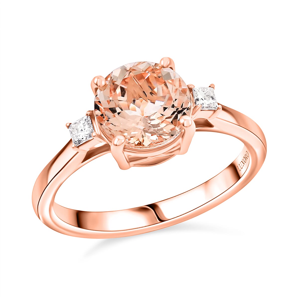shop lc Certified & Appraised Luxoro AAA Marropino Morganite and I2 Diamond 1.80 ctw Ring in 14K Rose Gold