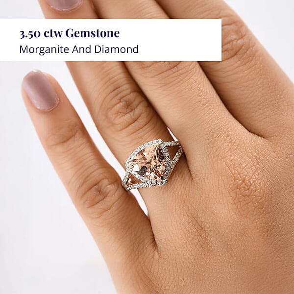 Shop Lc Certified & Appraised Luxoro AAA Marropino Morganite And G-H I2 Diamond 3.50 Ctw Ring In 10K Rose Gold 4.20 Grams (Del. In 10-15 Days)