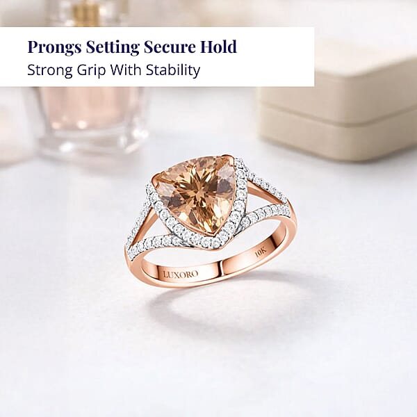 Shop Lc Certified & Appraised Luxoro AAA Marropino Morganite And G-H I2 Diamond 3.50 Ctw Ring In 10K Rose Gold 4.20 Grams (Del. In 10-15 Days)