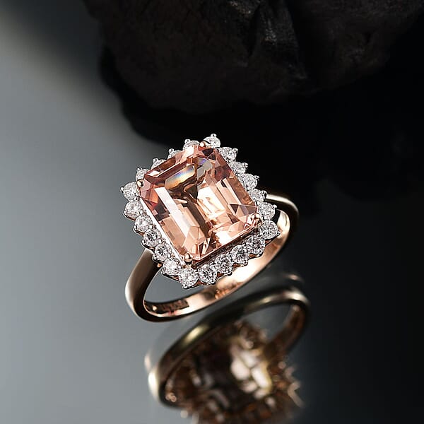 Shop Lc Certified & Appraised Luxoro AAA Marropino Morganite And G-H I2 Diamond 6.43 Ctw Ring In 10K Rose Gold (Del. In 10-15 Days)