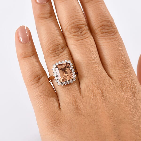 Shop Lc Certified & Appraised Luxoro AAA Marropino Morganite And G-H I2 Diamond 6.43 Ctw Ring In 10K Rose Gold (Del. In 10-15 Days)