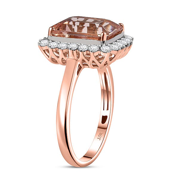 Shop Lc Certified & Appraised Luxoro AAA Marropino Morganite And G-H I2 Diamond 6.43 Ctw Ring In 10K Rose Gold (Del. In 10-15 Days)