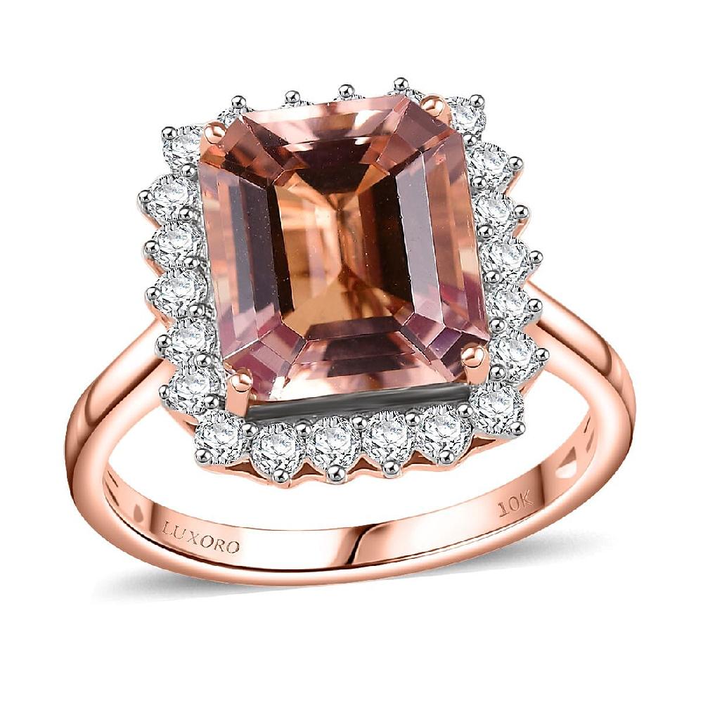 shop lc Certified & Appraised Luxoro AAA Marropino Morganite and G-H I2 Diamond 6.43 ctw Ring in 10K Rose Gold (Del. in 10-15 Days)
