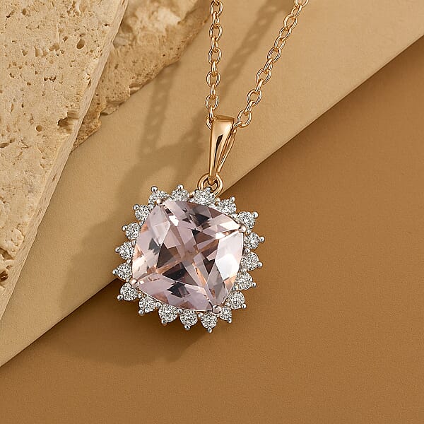 Shop Lc Certified & Appraised Luxoro AAA Marropino Morganite And G-H I2 Diamond 3.74 Ctw Pendant Necklace In 10K Rose Gold 20 Inches (Del. In 10-15 Days)