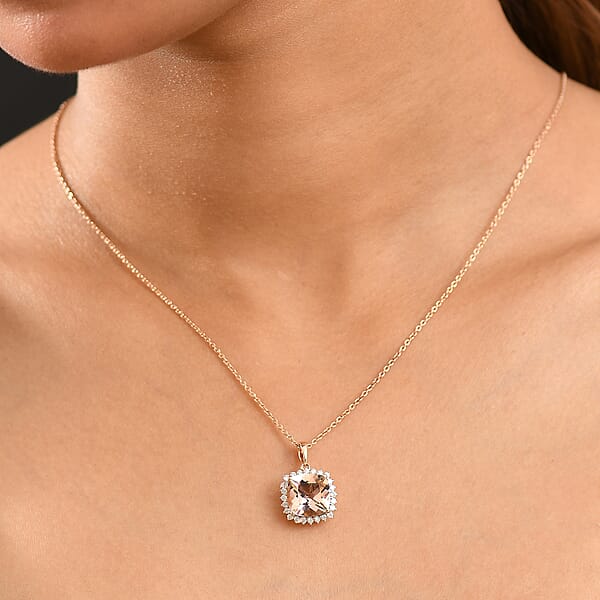 Shop Lc Certified & Appraised Luxoro AAA Marropino Morganite And G-H I2 Diamond 3.74 Ctw Pendant Necklace In 10K Rose Gold 20 Inches (Del. In 10-15 Days)